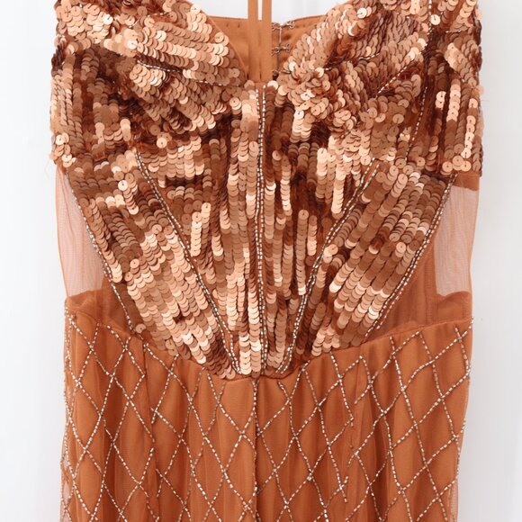 NWT ASOS Bronze Sequin Embellished Butterfly Mesh Fringe Beaded Mini Dress - Picture 8 of 12